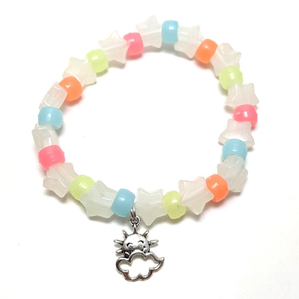 Handmade VTG 90s Pastel Star Sun Beaded Bracelet Kawaii Preppy Glow in the Dark